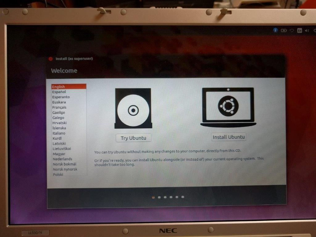 Ubuntu installer show up